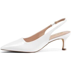 🆕Women White Trendy Closed Toe Sling Back Kitten Heels Low Dressy Pumps
